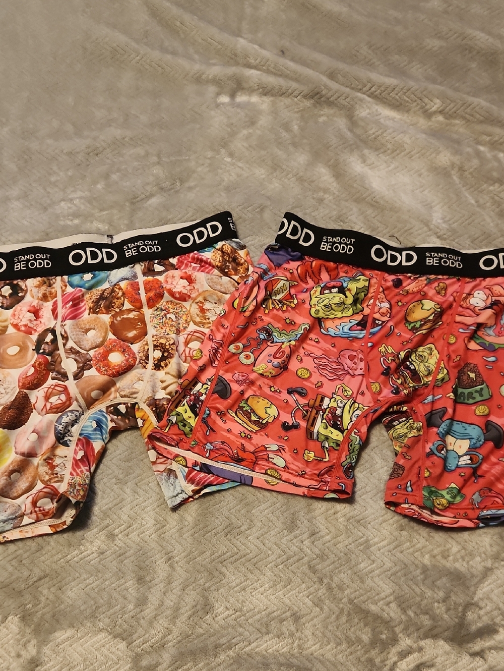 Mens Colorful Printed Boxer Briefs - Donut & Cartoon Designs (Red, Multi)